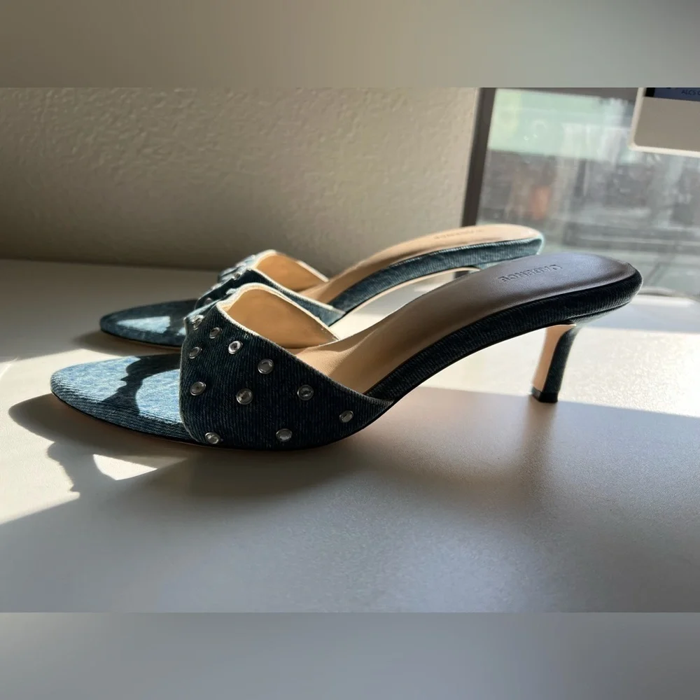 L’Agence Blue Denim Crystal Studded Mule Heels Size 9